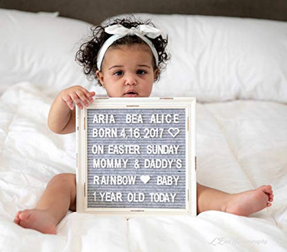 Gray Felt Letter Board Back to School Sign with Rustic Wood White Frame - Grey Farmhouse Letter Board Sign with Stand - Baby Announcement 10x10 Felt Board Changeable Message Board with 350 Letter Set - color: Gray, size: 10x10 inches