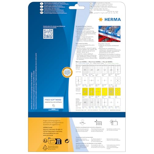 Herma Self Adhesive Heavy Duty Weatherproof Foil Labels, 1 Label Per A4 Sheet, 25 Labels for Laser Printers, 210 x 297 mm (4698) - size: 210 x 297 mm, style: 25 Sheets