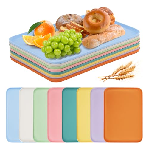 8-Piece Wheat Straw Art Tray Set 15" x 10.6" Serving Dishes for Crafts - size: Large