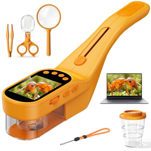 Bug Catcher Microscope for Kids Outdoor: STEM Toys with 500X HD Zoom - Birthday Gift for Boys Girls Age 3-12 - Handheld Nature Explorer Kits for Summer Camping - color: 1-Orange