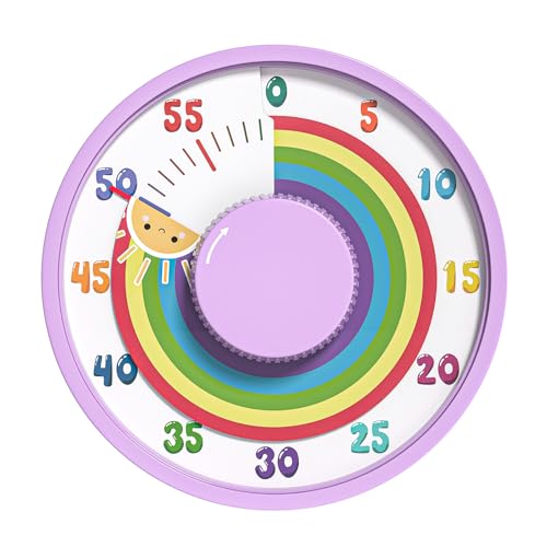 Secura 60-Minute Rainbow Visual Timer 6-Inch Mechanical Countdown Timers for Teaching, Meeting, Cooking, Working - Timer for Kids with Magnetic Backing (Purple) - color: Rainbow & Sun Purple