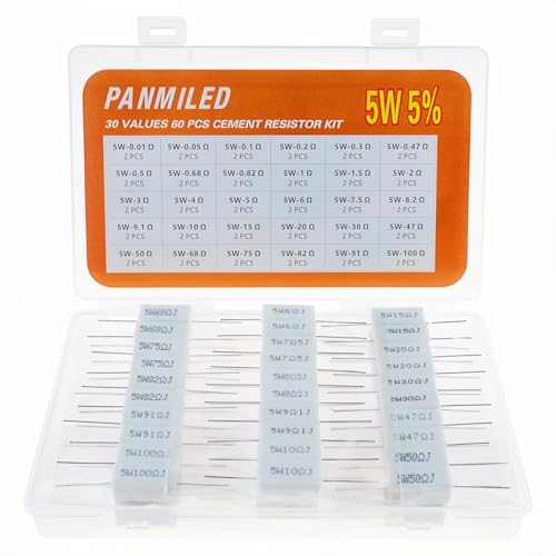 30 Values 60 Pieces Cement Resistor KIT 5W (0.01 Ohm - 100 Ohm) - style: 0.01 ohm-100 ohm 60PCS