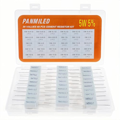 30 Values 60 Pieces Cement Resistor KIT 5W (0.01 Ohm - 100 Ohm) - style: 0.01 ohm-100 ohm 60PCS