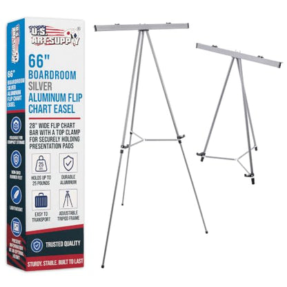 U.S. Art Supply 66" High Boardroom Classroom Silver Flip Chart Easel