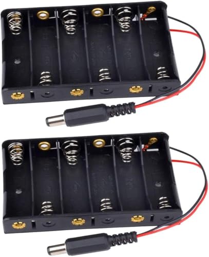 2Pack 6 x AA Power Box 9V Black Battery Pack Holder Case Box with DC Plug Barrel Jack Connector for Wireless Camera Halloween LED Light Strip 2.1mm x 5.5mm