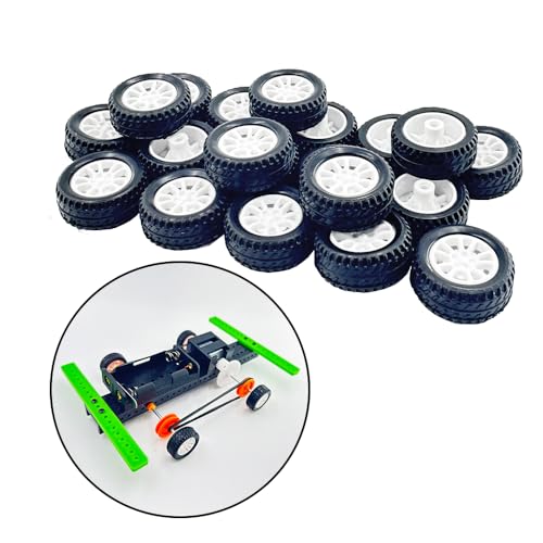 20PCS Toy Car Wheels 20mm Small Tire Wheel with Round Rod Shaft Axles for DIY Toy RC Car Truck Model Toy Building Part (Style 1)