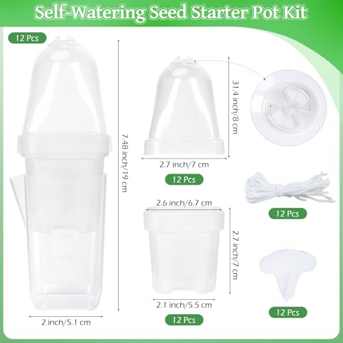 12Pack 2.5" Self Watering Seed Starter Pots for Plant Propagation Cuttings - color: Transparent 12 Pack