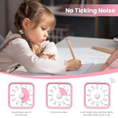 Visual Timer for Kids, Cute Timer with Pause Function, Pink - color: Pink