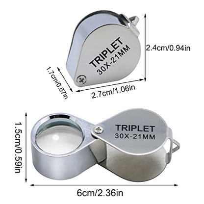 30X Jewelers Loupe Magnifier 2 Pcs Foldable Pocket Magnifying Glass - size: 2pcs
