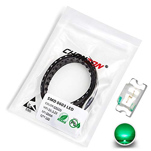 CHANZON 100 pcs SMD 0603 (1.6mm x 0.8mm) Green LED Diode Lights 3V 20mA - color: C) Green (100pcs)