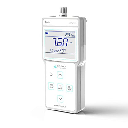Apera Instruments PH400 Portable pH Meter Kit with Pre-mixed Buffers, 0.01 pH Accuracy, 0-14.00 pH Measuring Range, 3-Point Auto Calibration, 3' Probe - style: pH