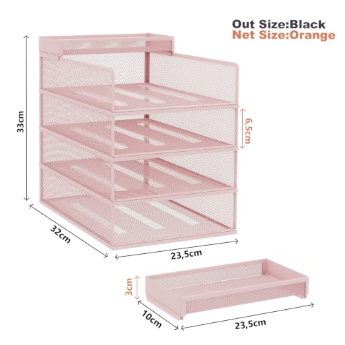 Natwind 4-Tier Stackable Metal Mesh Letter Paper Tray Organizer,Pink - color: Pink, size: 4 tier