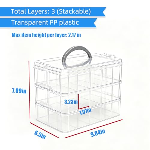 2Pack 3-Tier Stackable Storage Box, 30 Adjustable Compartments Organizer - size: 30 Grids