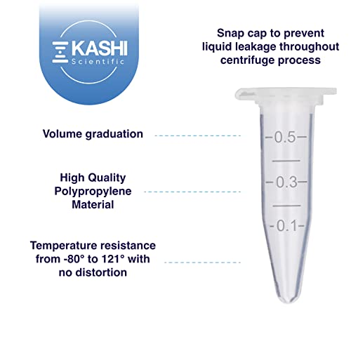 Kashi Scientific 0.5mL Clear Snap Cap Microcentrifuge Tube with Graduation, Lab Grade Polypropylene Plastic [0.5mL, 1000] - size: 0.5mL