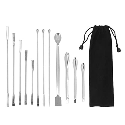 Generic 12Pcs Laboratory Spatula, Stainless Steel Micro Scoop Dual Head Design with Polished Long Handle and Cloth Bag, for Experiment Lab Home Use