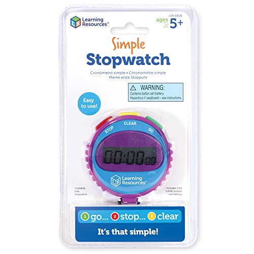 Learning Resources Simple 3 Button Stopwatch, Supports Science Investigations, Timed Math Exercises, Elapsed Time Tracking, Ages 5+