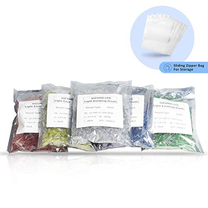 DiCUNO 5000pcs(5 Colors x1000pcs) 5mm LED Light Emitting Diode Assorted Kit