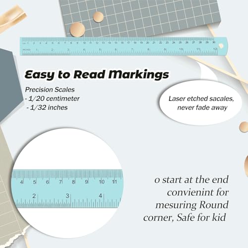 5 Pack Metal Ruler 12 Inch, Stainless Steel Ruler Kit with Centimeters, Millimeters, Inches and Conversion Table for Office and School, Easy to Read Metric Rule Set
