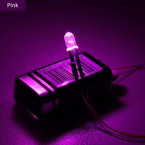 DiCUNO 100Pcs 5MM Pre Wired 12V Pink Light LED Diodes, with 9.4 Inch Lead - color: Pink