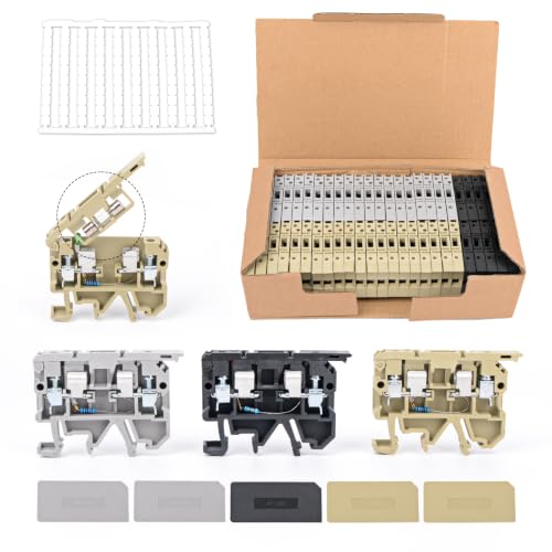 50Pcs DIN Rail Terminal Block Fuse Holder, with Indicator Light - color: Light Green&Gray&Black, size: Terminal Block Kit