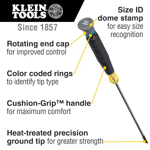 Klein Tools 6222 Mini Precision Screwdriver, #00 Phillips, Features Cushion-Grip Handle, Rotating Cap and Color Coded Ring, 2-Inch Shank - style: #00 Phillips