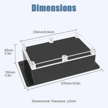 Project Box IP65 Waterproof ABS Plastic Electrical Junction Box with Clear Cover Enclosure with Fixed Ear, Black 9.0"x 5.9"x 3.1"(230x150x85mm)(Pack of 1) - color: 1 pack, size: 9.0"x 5.9"x 3.1"
