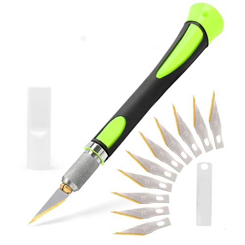 EHDIS Exacto Hobby Knife Set, Precision Art Craft Utility Knife Kit with 10PCS # 11 Titanium Coated Blade Refill for Working-Stencil, Scoring, Scrapbooking, Architecture Modeling, Crafting (Green) - color: Green