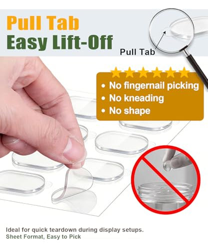 Removable Clear Mounting Putty with Pull Tab, No Residue Adhesive Putty for Museum Display Action Figures, Gel Stick Tack Adhesive Dots to Keep Things in Place, 160 Pcs 0.31" x 0.51" - size: 0.31" x 0.51" / 8x13mm / 160Pcs