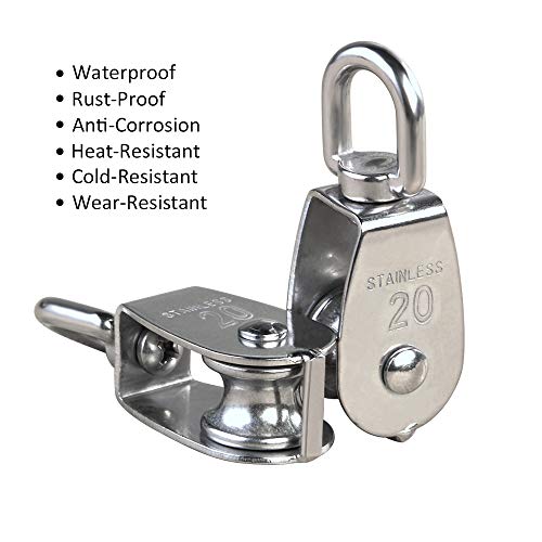 YAMASO,2Pcs 304 Stainless Steel M20 Silver Single Pulley Block Wire Rope Hanging Wire Towing Wheel - size: M20-2pcs