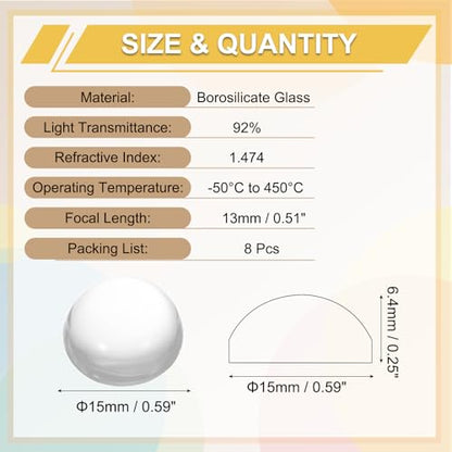 PATIKIL 8 Pack Convex Lens,15mm OD 13mm Focal Length Optical Lenses - size: 15mm OD x 6.4mm H x 13mm Focal L