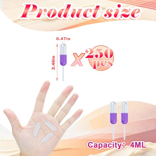 250 Pcs Mini Pipetas para Flan,4ml Plastic Cupcake Pipettes Dropper Transfer Pipettes para Postres for Strawberries Chocolate Ice Cream Lab (Cylinder)