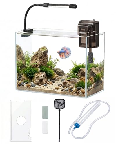 Glass Fish Tank Kit, 3 Gallon Betta Nano Fish Tank Aquarium Starter Kit - color: Transparent, size: 3 Gallon