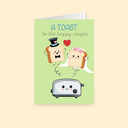 Amanda Creation Funny Wedding Card, 4x6 Blank Inside with Silver Envelope, A Toast to the Newlyweds Bread & Toaster Bride and Groom Greeting - style: Toast