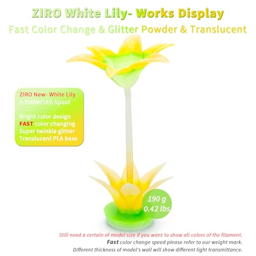 ZIRO 3D Printer Filament, Fast Color Change Twinkle Effect 1KG, White Lily - color: White Lily