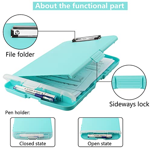 Clipboard with Storage, A4 Binder Nursing Clipboards with Pen Holder, Heavy Duty Storage Clipboards with Low Profile Clip, Clipboard Folder Side-Opening, Smooth Writing Clip Board (Blue Green) - color: Blue Green