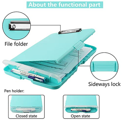 Clipboard with Storage, A4 Binder Nursing Clipboards with Pen Holder, Heavy Duty Storage Clipboards with Low Profile Clip, Clipboard Folder Side-Opening, Smooth Writing Clip Board (Blue Green) - color: Blue Green