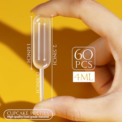 Teenitor 60Pcs 4ml Squeeze Cupcake Pipettes, Alcohol Infuser Plastic Pipettes Dropper Squeeze Dropper Disposable Mini Flavor Liquor Infuser for Chocolate Strawberries Cupcakes Squeeze Plastic Pipettes