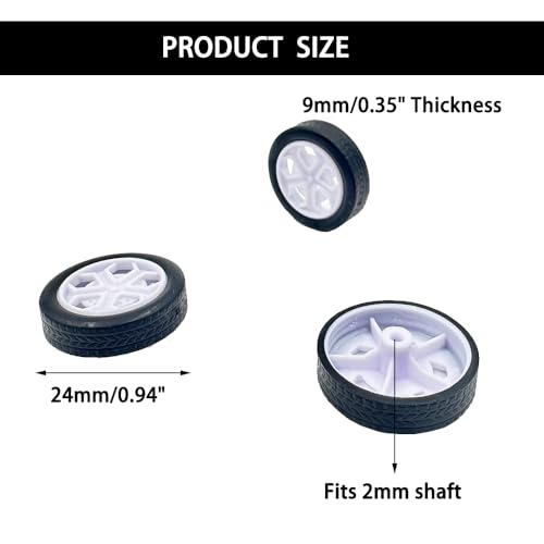 10PCS Small Toy Car Wheel 24mm Model Car Rubber Tire Wheels with 5PCS Shaft Round Axles for for RC Car Truck Robot DIY Model Toy Car Wheels Replace Accessories (2x24mm) - style: 2x24mm