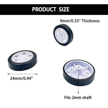 10PCS Small Toy Car Wheel 24mm Model Car Rubber Tire Wheels with 5PCS Shaft Round Axles for for RC Car Truck Robot DIY Model Toy Car Wheels Replace Accessories (2x24mm) - style: 2x24mm