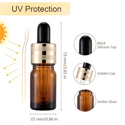 30 Pack 5ml Amber Glass Dropper Sample Bottles with Golden Caps - color: Amber, size: 5mL-30pcs