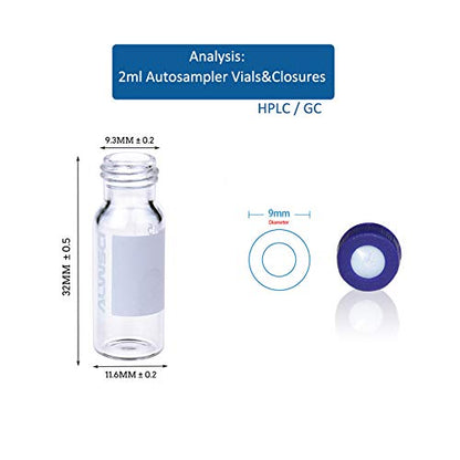 2ml Autosampler Vial, 9-425 HPLC/GC Sample Vials with Screw Caps, 100 PCS - color: Clear Vial & Red PTFE White Silicone Liner