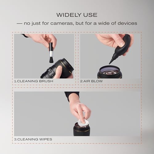 С Coiro Camera Lens Cleaning Kit – Camera Air Blower, Lens Cleaner Spray 100ml, Soft Brush, Wet Wipes & Cloth – DSLR Mirrorless Camera Cleaner - size: 5 IN 1