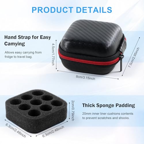 3ml Peptide Vial Storage case with Reusable 3ml Glass Vial Protective Caps, Peptide Vial Organizer & Protector, 9 Slot Fridge Holder Case + 9 Pcs Coded 3ml Vial Caps