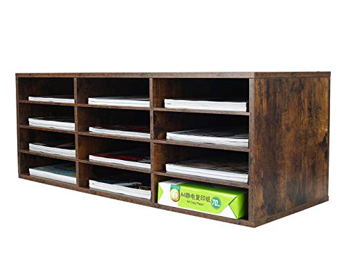 PAG-Mass Mail Sorter Organizer, Wood Countertop Literature Organizer, Student Mailbox for Classroom, Desktop Bill Paper Organizer for Office Home School, 12 Compartments, Antique Brown - color: Antique Brown, size: 12.1" x 11.8" x 31.5"