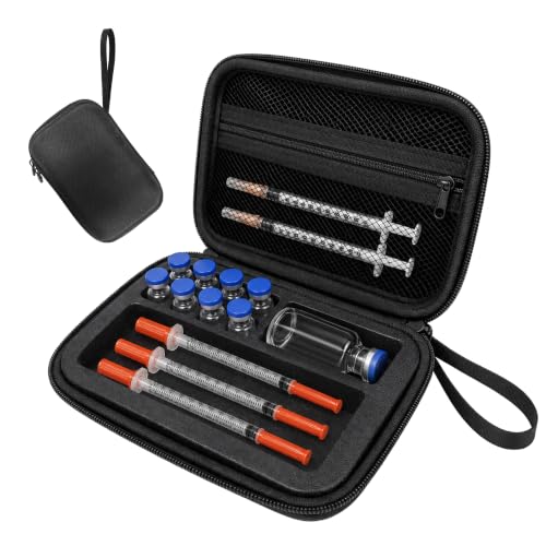 Peptide Case for Fridge, Peptide Travel Case for Bac Water Insulin Vial Holder with Mesh Pocket & Storage Room for Syringes & Skin Prep Wipe, Organizer Bag Only (8 x 3ml & 1 x30ml Slots)