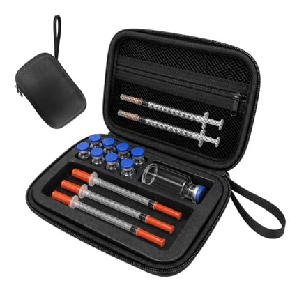 Peptide Case for Fridge, Peptide Travel Case for Bac Water Insulin Vial Holder with Mesh Pocket & Storage Room for Syringes & Skin Prep Wipe, Organizer Bag Only (8 x 3ml & 1 x30ml Slots)