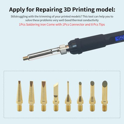 FYSETC 3D Printer Accessories Soldering Iron Kits: 60W 110V LCD Digital Solder Iron Pen with 7 Heat Set Insert Tool and 16Pcs Brass Cleaning Up
