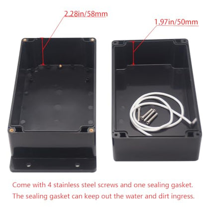 Project Box ABS Black Electrical Boxes IP65 Outdoor Waterproof Box Electronic Junction Box Fixed Ear Power Enclosure with Cable Glands for DIY Project 7.87 x 4.72 x 4.45 inch (200x120x113mm) - size: 7.87"x4.72"x4.45"