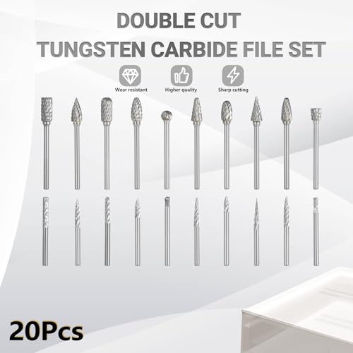 CATITO 20Pcs Carbide Burr Set 1/8" Shank Die Grinder Bits Rotary File Rasp Attachments Cutting Burrs Metal Grinding Engraving Porting - size: 20PCS-2
