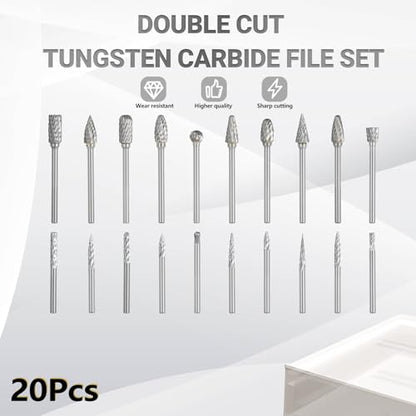 CATITO 20Pcs Carbide Burr Set 1/8" Shank Die Grinder Bits Rotary File Rasp Attachments Cutting Burrs Metal Grinding Engraving Porting - size: 20PCS-2